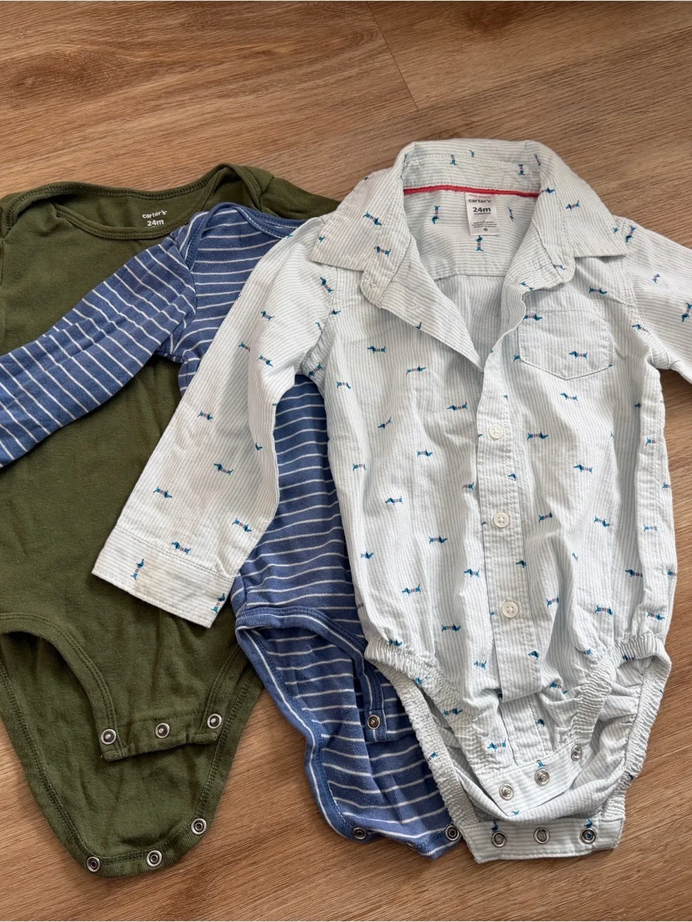 Carter's Olive, Blue & Light Striped Long-Sleeve One-Piece Set